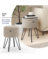Nestl Boucle Round Ottoman with Hidden Storage – Modern Foot Stool, Makeup Vanity Small Rest