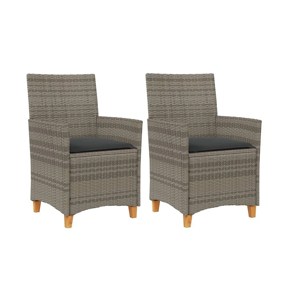 Patio Chairs with Cushions 2 pcs Poly Rattan&Solid Wood