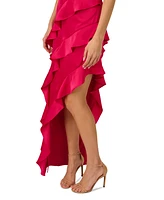 Adrianna Women's Halter-Neck Ruffled Satin High-Low Gown