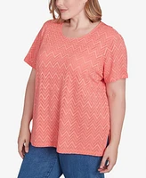 Alfred Dunner Plus Classic Textured Chevron Lace Back Top