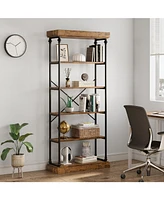 gaomon 6 Tier Bookshelf Industrial Bookcase Wood Tall Standing Bookshelves Wood Vintage Display Rack Rustic Bookshelf