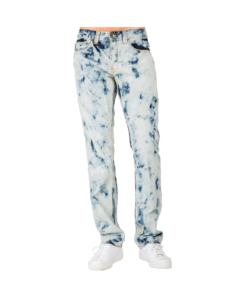 Level 7 Men's Abstract Bleached Wash Slim Straight Premium Jeans