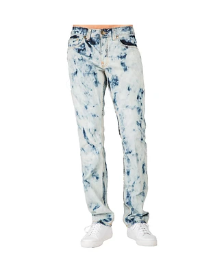 Level 7 Men's Abstract Bleached Wash Slim Straight Premium Jeans