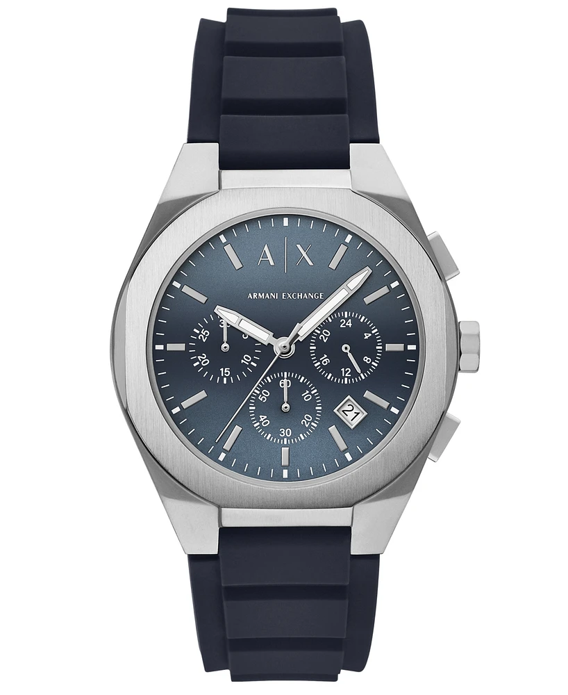 A|X Armani Exchange Men's Sync Quartz Chronograph Blue Silicone Watch, 42mm