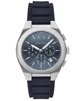 A|X Armani Exchange Men's Sync Quartz Chronograph Blue Silicone Watch, 42mm