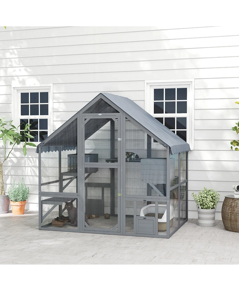 PawHut Large Catio Outdoor Cat Enclosure with Waterproof Cover