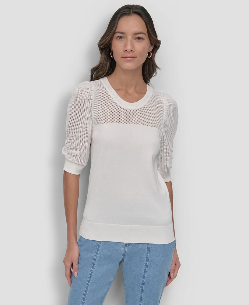 Dkny Women's Mesh Puff-Sleeve Sweater