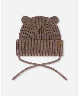Deux par Deux Baby Boys Knit Hat With Strings Taupe
