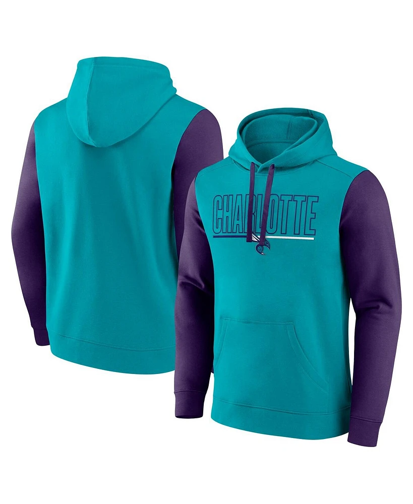 Logo Athletic Men's Teal Charlotte Hornets Outline Colorblock Pullover Hoodie