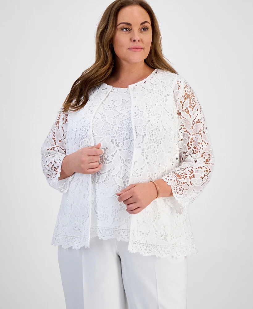 Kasper Plus Size Lace Open-Front Cardigan