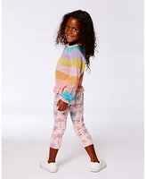 Deux par Deux Toddler Girls Printed Organic Cotton Capri Legging Palm Trees, Pink Flamingo, And Turquoise - Toddler|Child