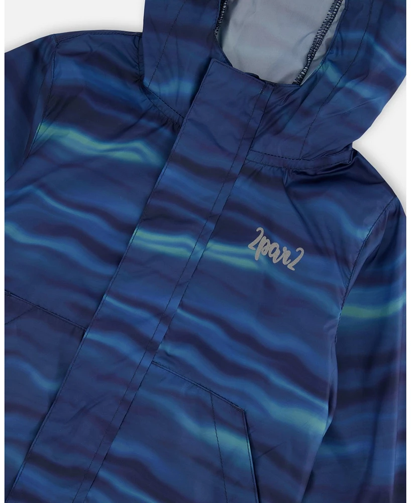 Deux par Boy Printed Packable Windbreaker Blue Wave And Black - Toddler|Child