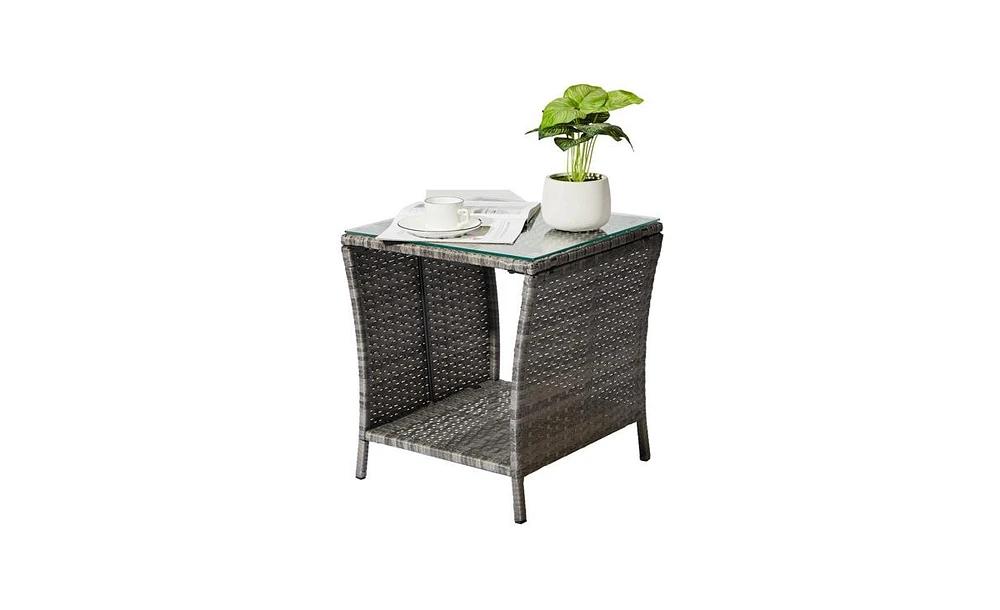 Outdoor Patio Wicker Side Table Stylish and Durable Table for Garden, Deck, or Patio Use