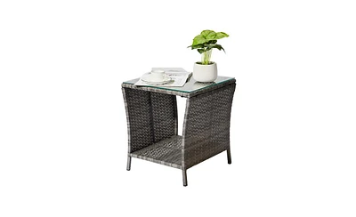 Outdoor Patio Wicker Side Table Stylish and Durable Table for Garden, Deck, or Patio Use