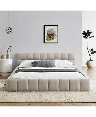 Low Profile Chenille Upholstered Platform Bed – Soft Fabric Frame with Durable Wooden Slats