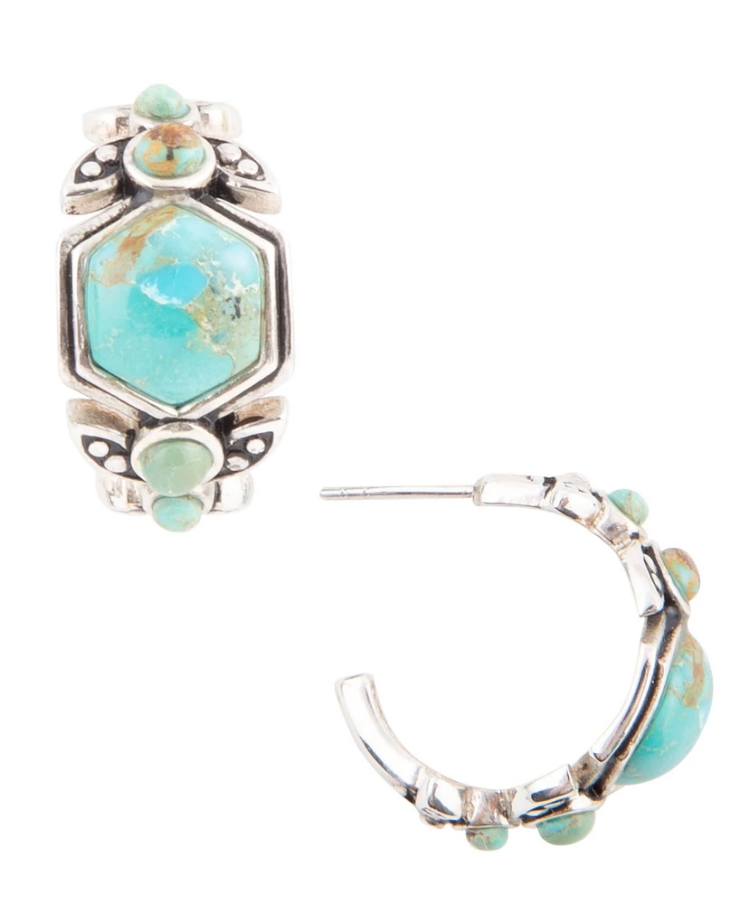Barse Emile Blue Turquoise Sterling Hexagon Hoop Earrings