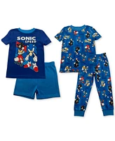 Sonic Toddler Boys Sonic Brushed Knit Jersey Pajamas, 4 Piece Set