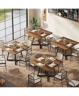 Tribesigns Square Dining Table Set of 4, 31.5" Industrial Dinner Table with Metal Base, Wood Kitchen Table for 10 People, Brown Bar Table for Res