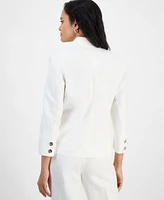 Kasper Women's Linen Blend Notched-Collar 3/4-Sleeve Jacket, Regular & Petite