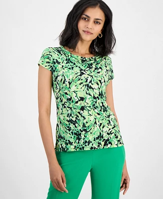 Kasper Women's Cowl Neck Cap Sleeve Top, Regular & Petite