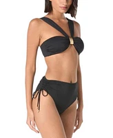 Carmen Marc Valvo Womens Embellished Bandeau Bra Swim Top Ruched Side Bikini Bottoms