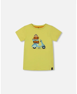 Deux par Deux Toddler Boys Organic Cotton Tee Lime Green And Blue Vespa - Toddler|Child
