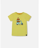 Deux par Deux Toddler Boys Organic Cotton Tee Lime Green And Blue Vespa - Toddler|Child