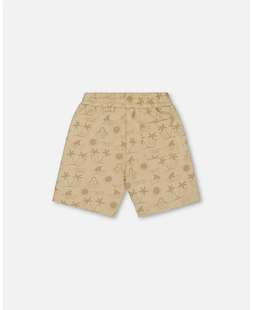 Deux par Deux Big Boys Printed French Terry Short Beige With Palm Trees