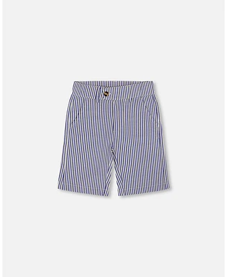 Deux par Big Boys Slant Pocket Bermuda Shorts Royal Blue Striped