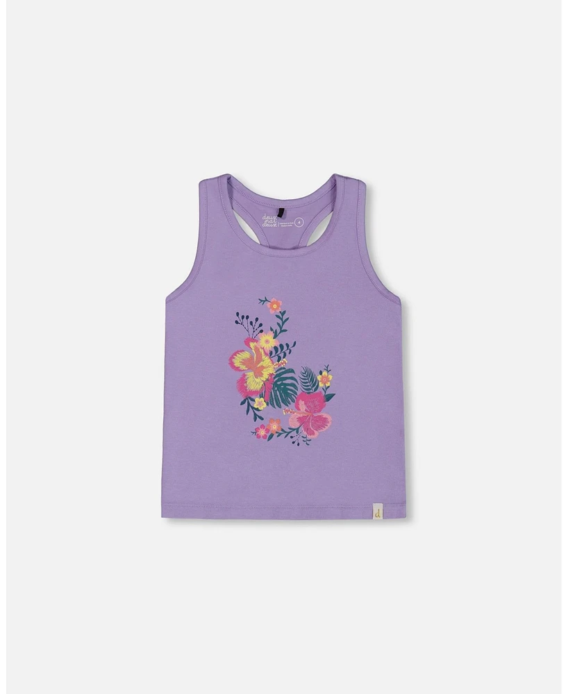 Deux par Deux Toddler Girls Organic Cotton Racerback Tank Top Floral Mauve - Toddler|Child