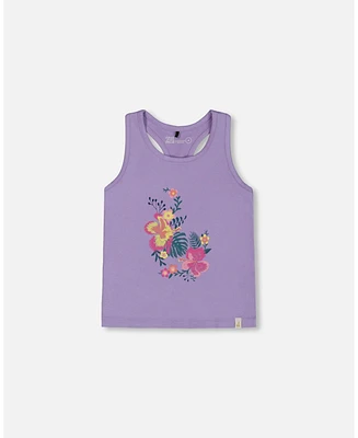 Deux par Deux Toddler Girls Organic Cotton Racerback Tank Top Floral Mauve - Toddler|Child