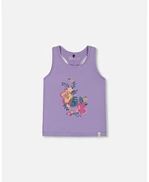 Deux par Deux Toddler Girls Organic Cotton Racerback Tank Top Floral Mauve - Toddler|Child