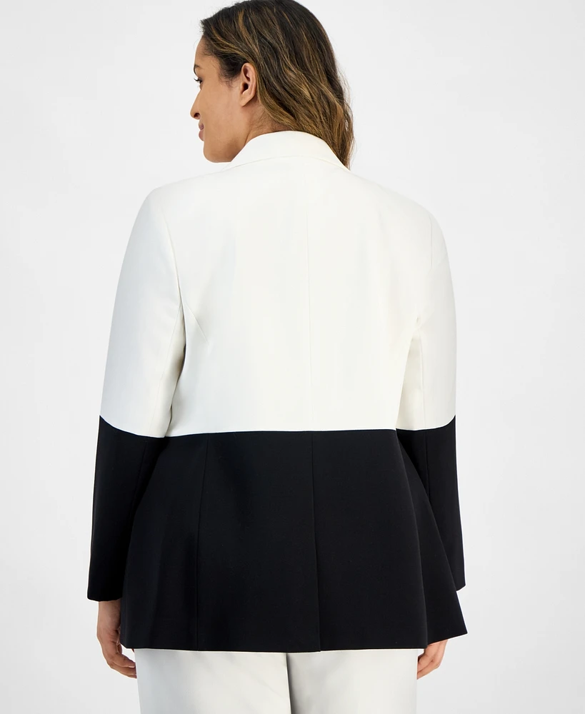 Tahari Asl Plus Colorblocked Button Blazer
