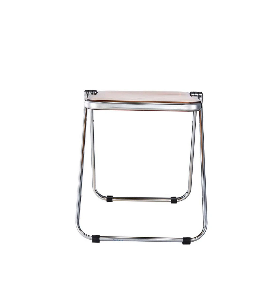 Rectangular Folding Side Table in Chrome Finish with Plastic Tabletop