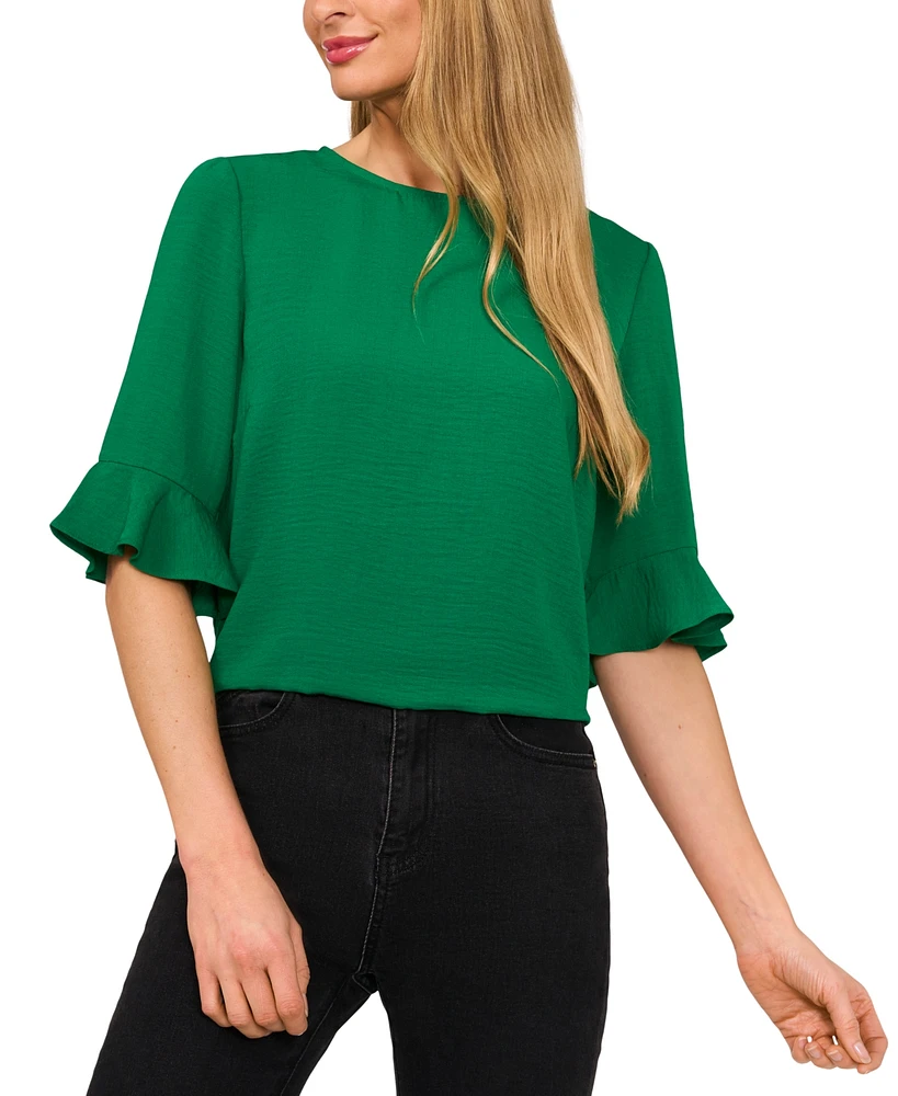 CeCe Women's Textured Ruffled-Cuff 3/4-Sleeve Crew Neck Blouse