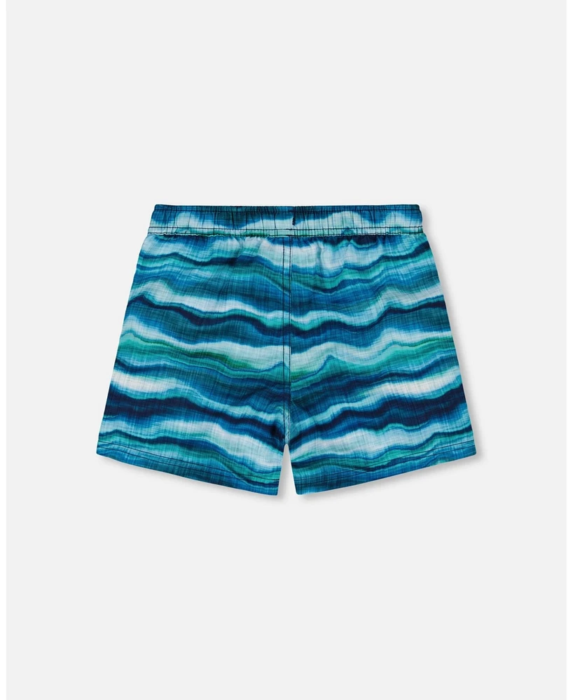 Deux par Deux Boys Printed Boardshorts Blue Wave And Black