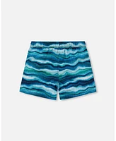 Deux par Deux Boys Printed Boardshorts Blue Wave And Black