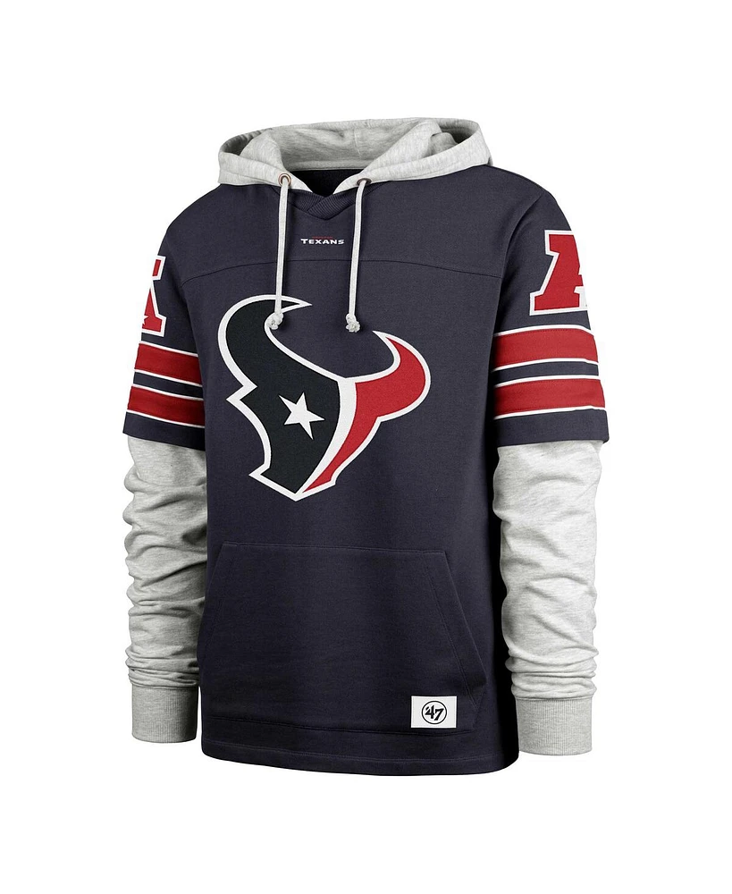 '47 Brand Men's Navy Houston Texans Double Header Blitz Cornerback Pullover Hoodie