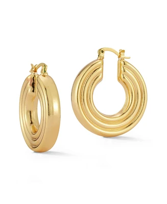 Rachel Zoe Rhodium Plated Ribbed Hoop Earrings