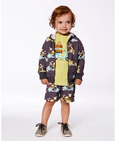 Deux par Deux Baby Boys Printed French Terry Hooded Full Zip Cardigan Sweatshirt Monkey On Navy Moped