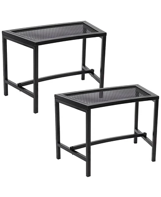 Outdoor Lightweight and Portable Metal Patio Side End Table or Backless Bench Seat with Mesh Top - 23"