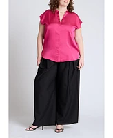 Eloquii Women's Satin Notch Collar Blouse
