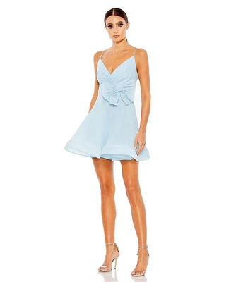 Women's Faux Wrap Bow Detail Flowy Mini Dress