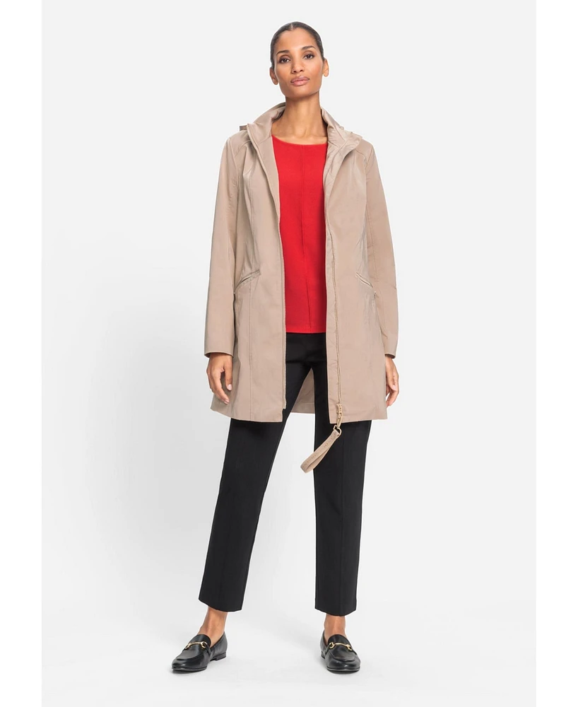 Olsen Women's Long Wind Repellant Hooded Jacket
