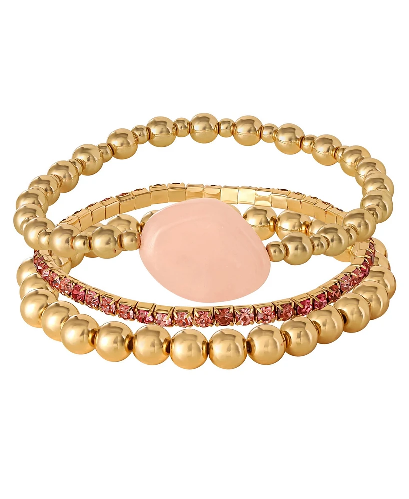 Jessica Simpson 3-Piece Beaded Stretch Bracelet Set - Gemstone & Gold-Tone Accents