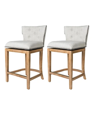 Maven Lane Hugo Counter Stool, Weathered Oak w/ Sand Fabric Upholstery, Set of 2