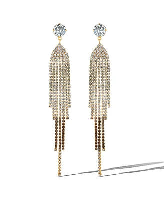 Jessica Simpson Crystal Rhinestone Fringe Dangle Long Statement Earrings