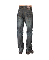 Level 7 Men's Relaxed Straight Leg Dark Vintage Hand Rub Premium Denim Jeans Zipper Trim Pocket