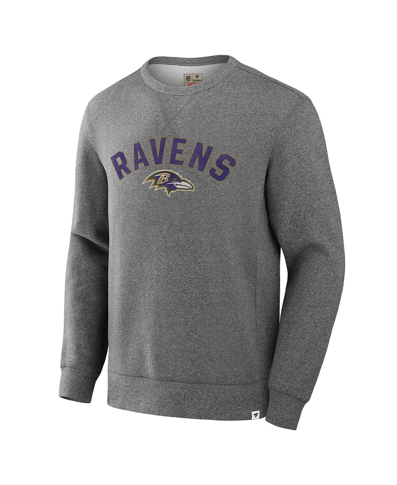 Fanatics Men's Heather Gray Baltimore Ravens Loop Terry Pullover Sweatshirt