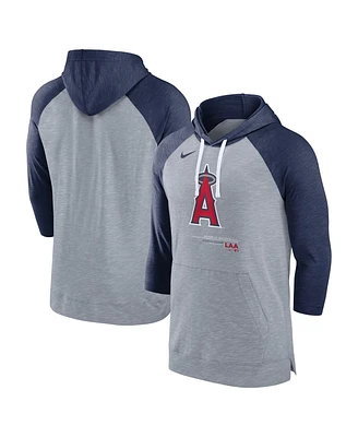 Nike Men's Heather Gray/Heather Navy Los Angeles Angels Baseball Raglan 3/4-Sleeve Pullover Hoodie